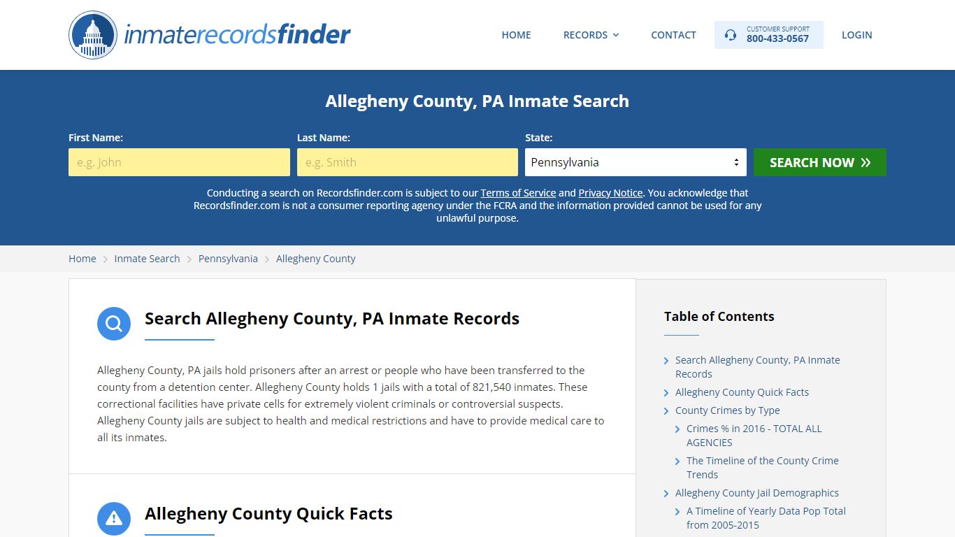 Allegheny County, PA Inmate Search - Recordsfinder.com